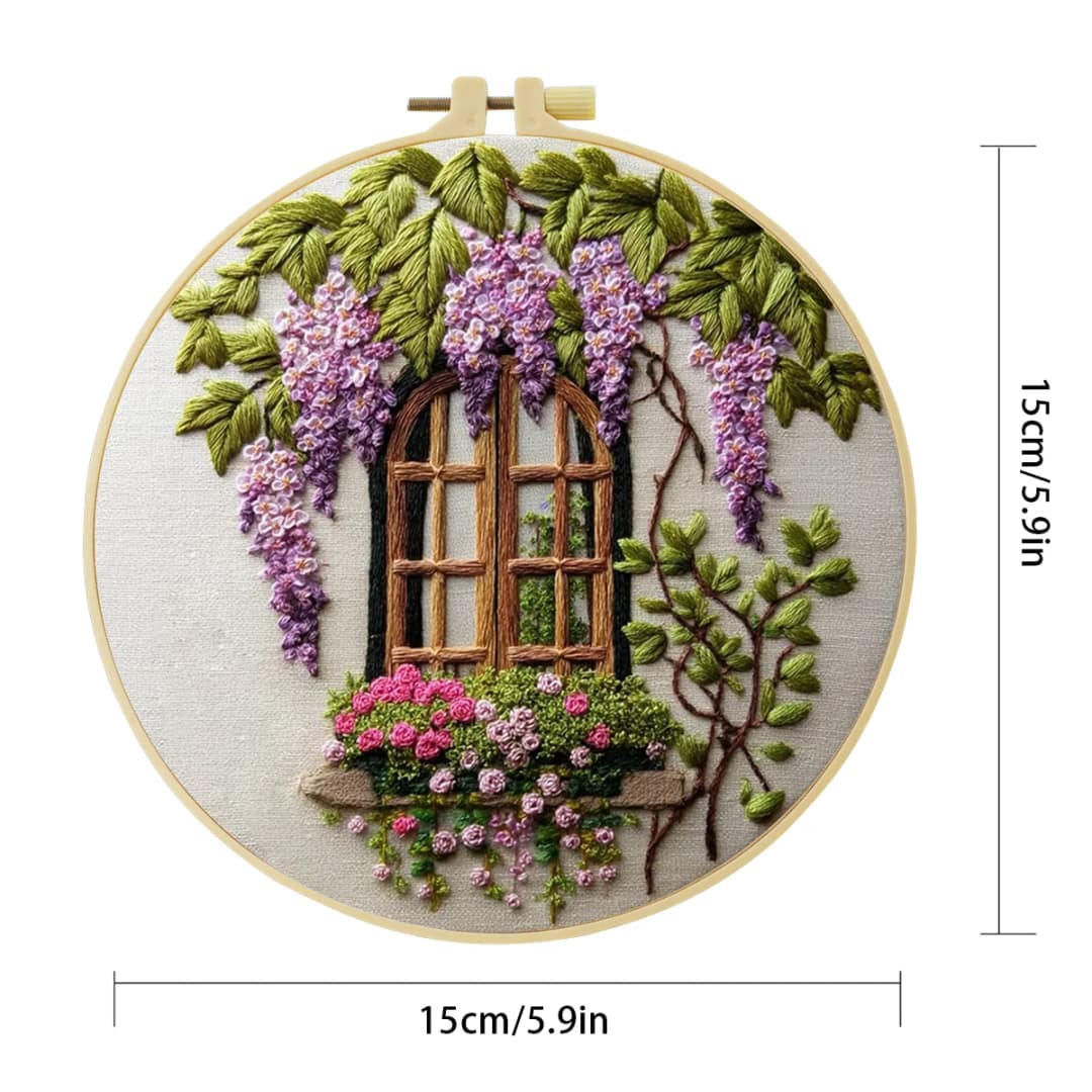1pc 20X20CM/15X15CM 7.87/6.3inch Embroidery Starter Kit DIY Kit Home Decor, Windows and Flowers, Embroidery Kit - 5