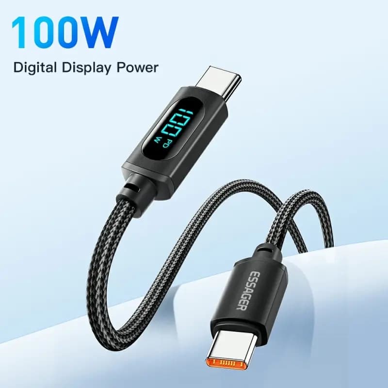 كابل Essager Type C إلى Type C بقوة 100 واط PD شحن سريع كابل عرض USB C إلى USB C لهواتف شاومي POCO F3 ريلمي ماك بوك آيباد - 2
