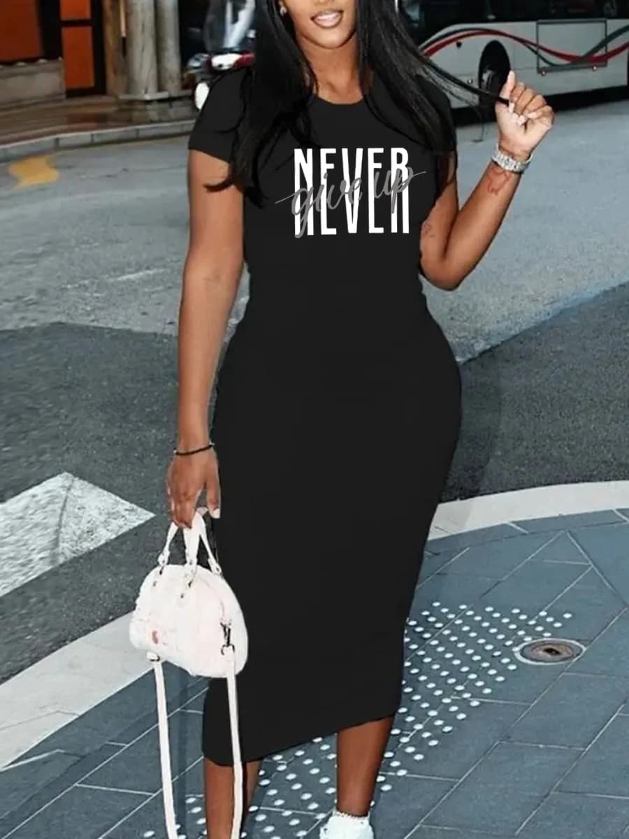 Women's Sexy Long Tshirt  Short Sleeved Summer Plus Size Black  Dress  Black Print  Tshirts dress Fashion White T-shirt Cas - 3