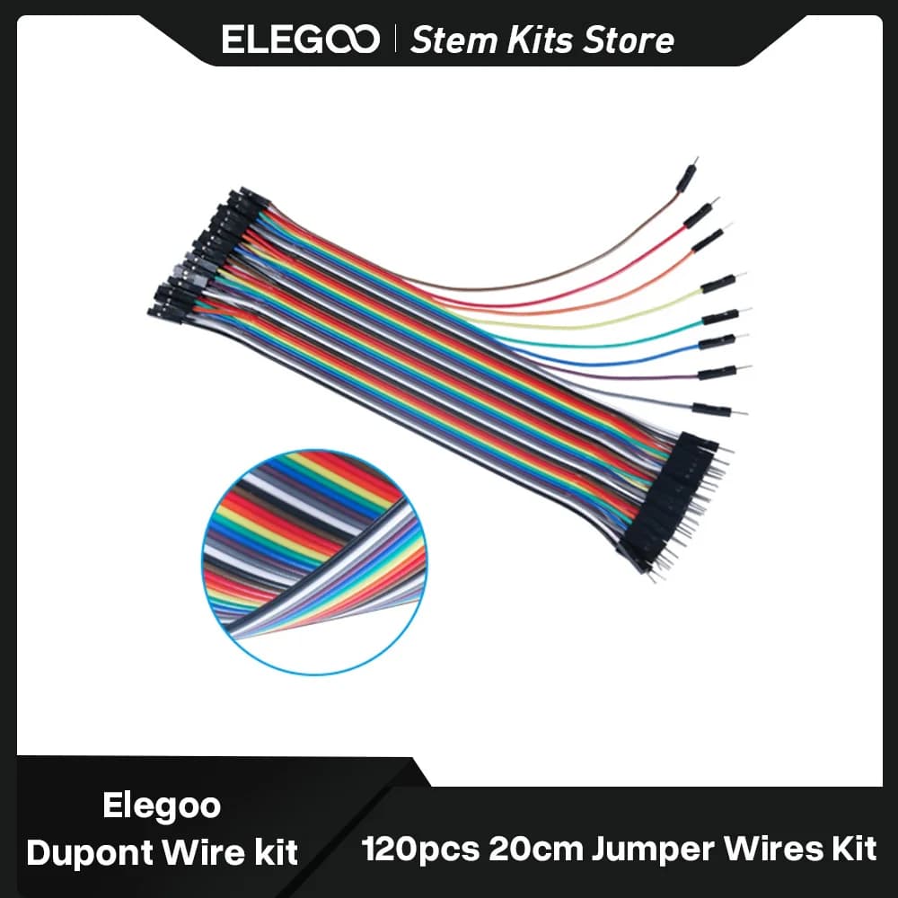 ELEGOO 120 قطعة 20 سم أسلاك دوبونت متعددة الألوان لوحة توصيل أسلاك قفز كيت متوافقة مع مشاريع اردوينو