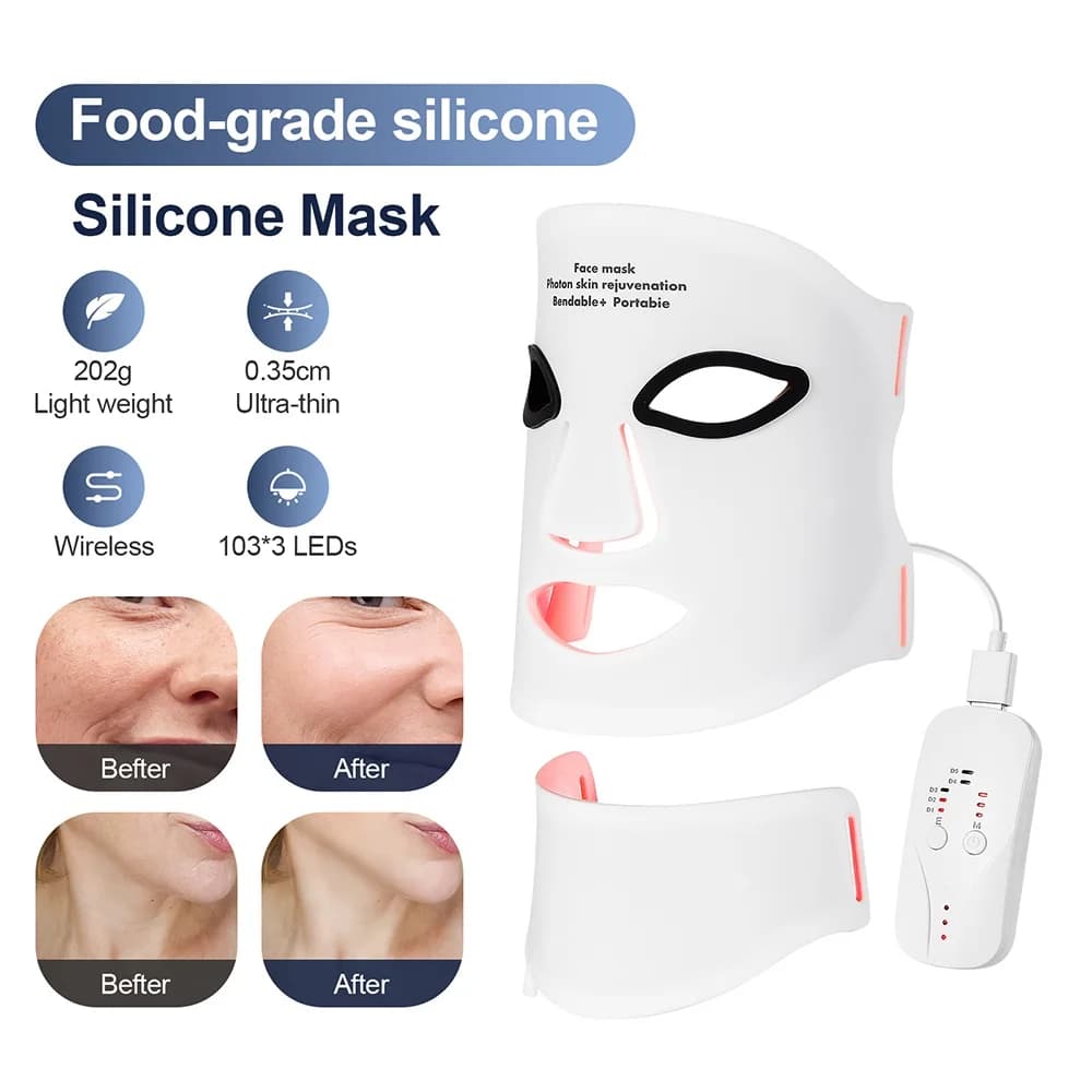 Silicone LED Mask Face With Neck 7 Colors LED Photon Red Light Infrared Therapy Flexible Facial Mask Repair Skin Wireless Use - 2