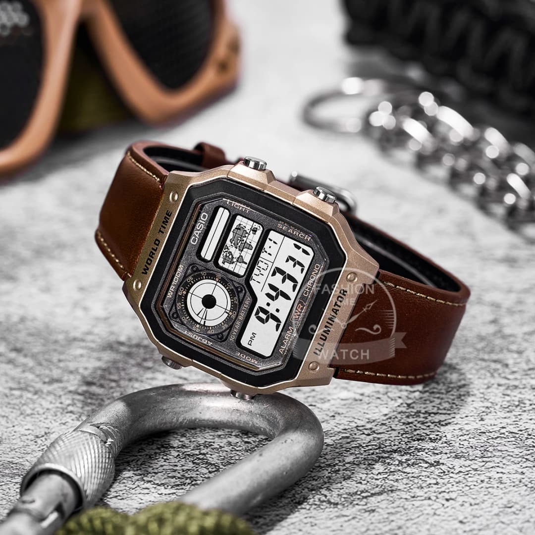 ساعة Casio، مجموعة ساعات رجالية فاخرة، ساعة رقمية عسكرية LED رياضية، موديل AE-1200WHL-5A - 3