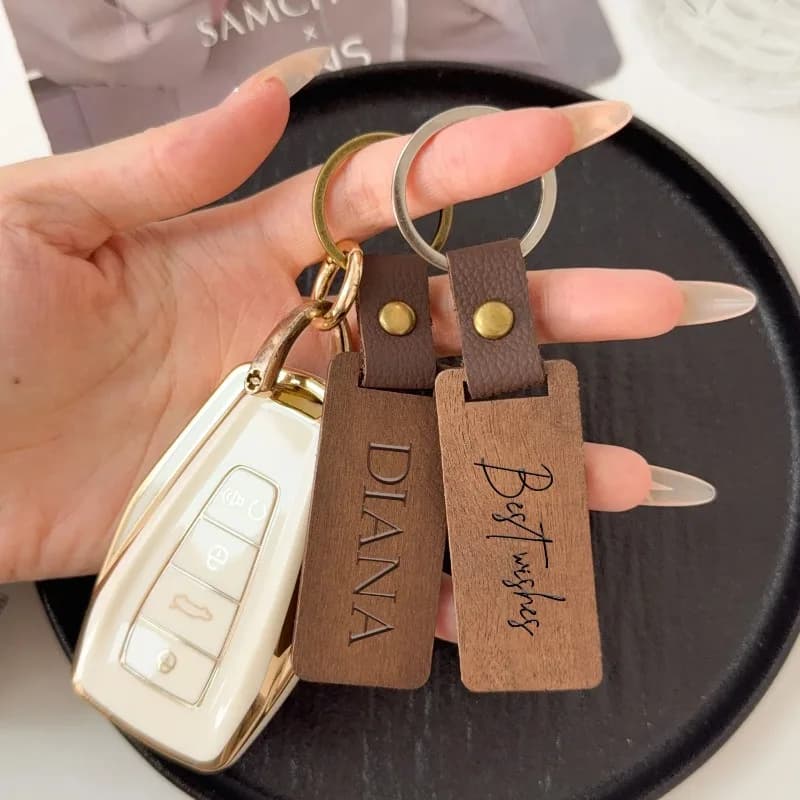 DIY Blank Keychain Wooden PU Leather Strap Keyrings Souvenir Car Pendant Handmade Keyring Jewelry Making Crafts Souvenir Gifts - 3