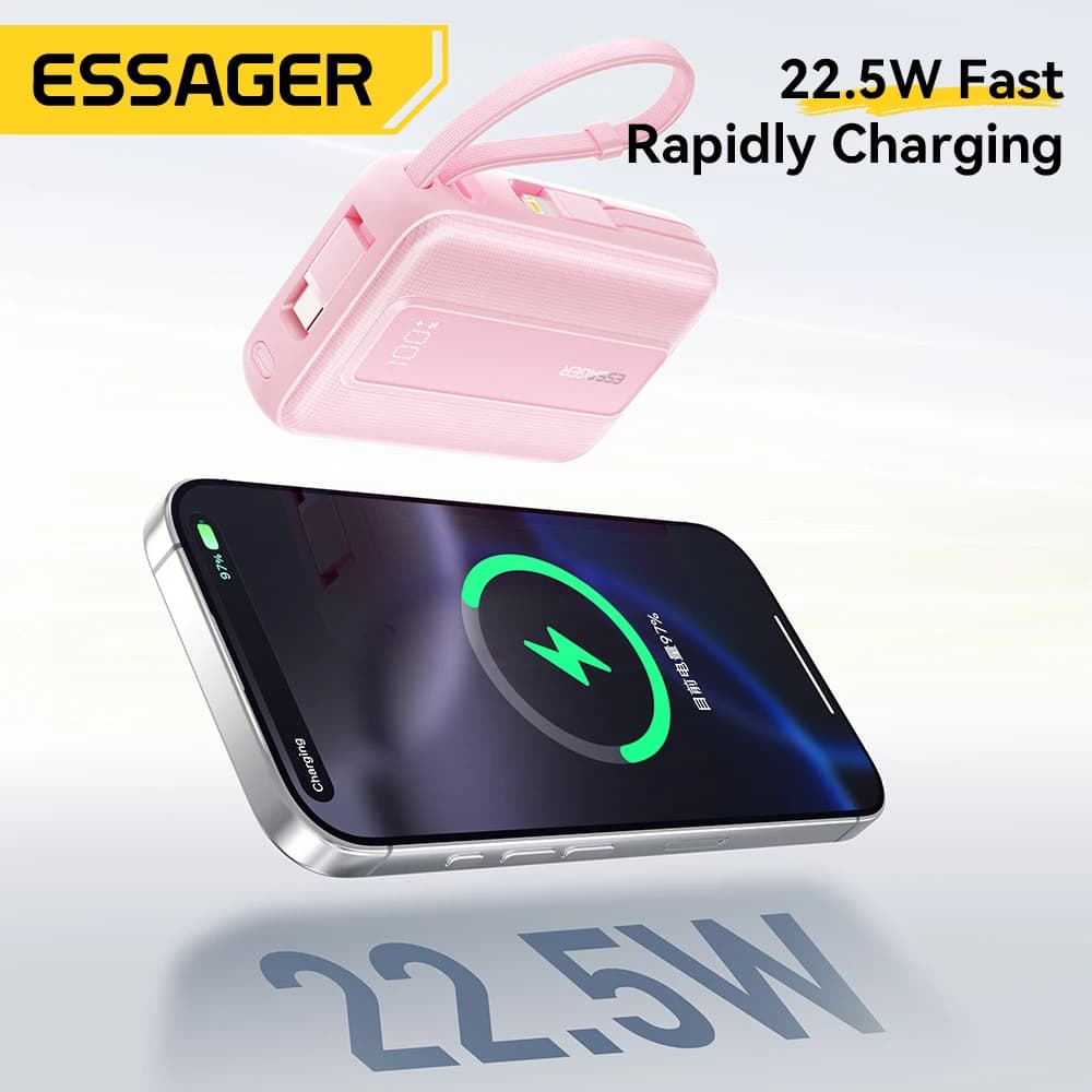 بنك طاقة من Essager بسعة 20000mAh، شحن سريع PD22.5W، شاحن بطارية خارجي محمول لهواتف آيفون وهواوي وآيباد - 3