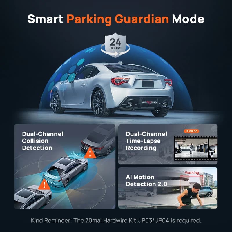 70mai Dash Cam 4K Omni X800 Global Version IMX678 360° Full View Supercapacitor Built-in GPS ADAS 24H Parking Monitor - 5