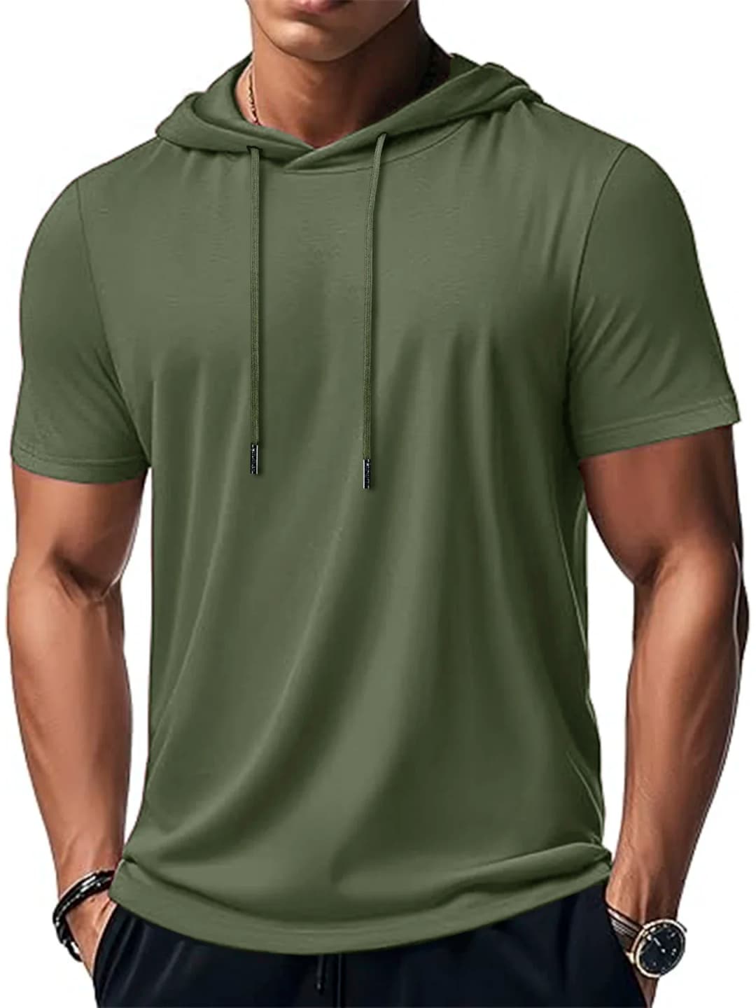 Men's Trendy And Fashionable Thin Style Breathable Loose Outdoor Running Casual Top Sports Short Sleeved T-shirt Hooded Style - 4