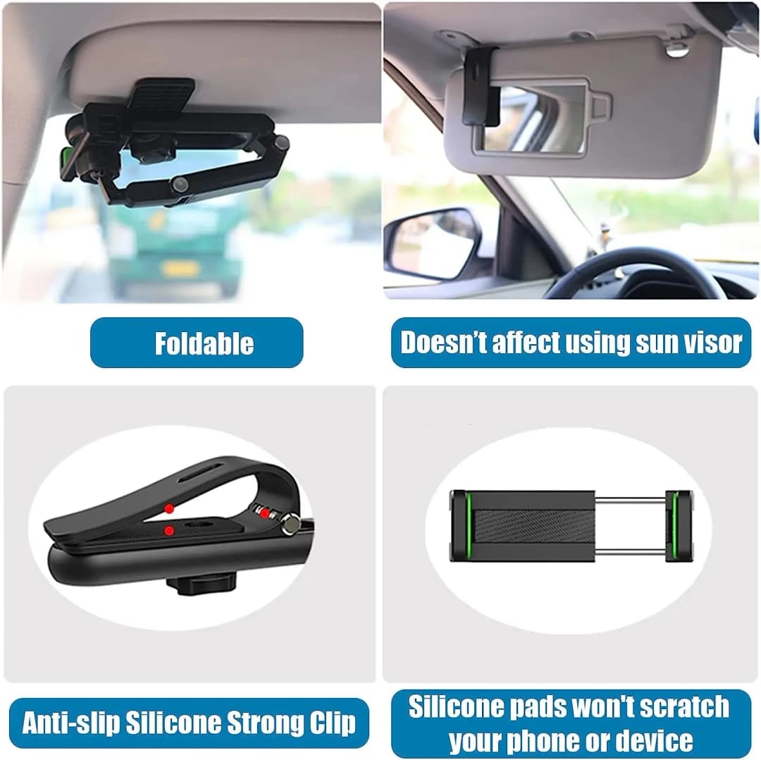 Sun Visor Phone Holder for Car Multifunctional 360° Rotating Sun Visor Cell Phone Holder with IPhone/Samsung/Android - 4