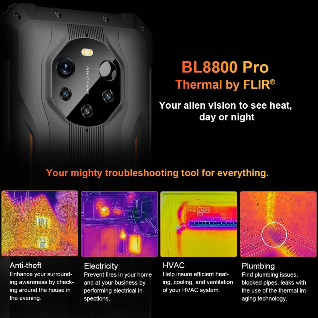 هاتف Blackview BL8800 Pro بكاميرا تصوير حراري FLIR، هاتف ذكي متين مقاوم للماء يدعم الجيل الخامس، ذاكرة 8+128 جيجابايت، بطارية 8380 مللي أمبير مع شحن 33 واط - 5