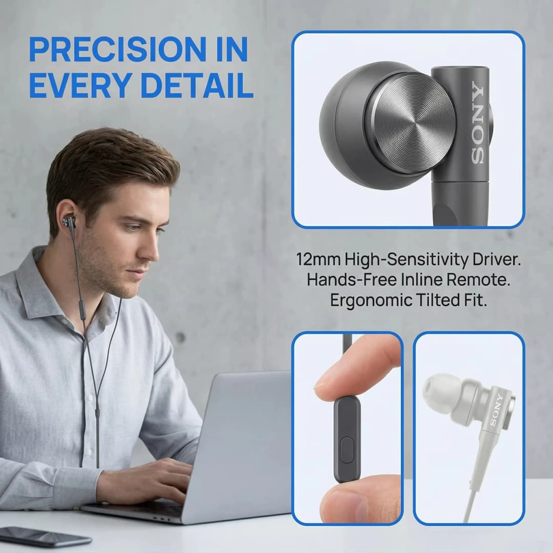 سماعات أذن سلكية SONY MDR-XB55AP مع باس إضافي، ستيريو HiFi، ميكروفون، تحكم مدمج، مناسبة للرياضة - 2
