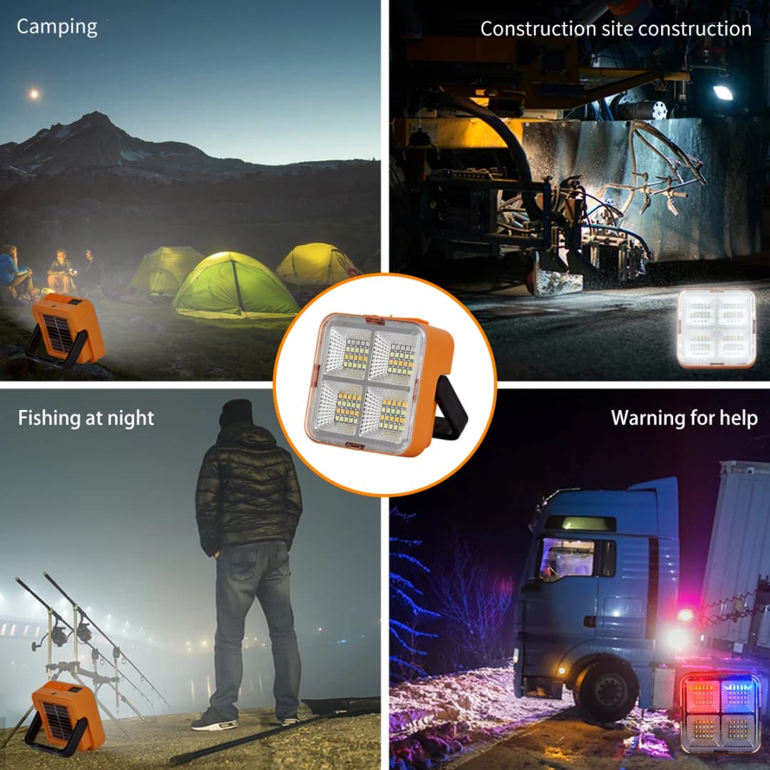 كشاف LED شمسي محمول قابل لإعادة الشحن بقدرة 500 واط، مصباح تخييم مناسب للإضاءة الطارئة والبحث - 6