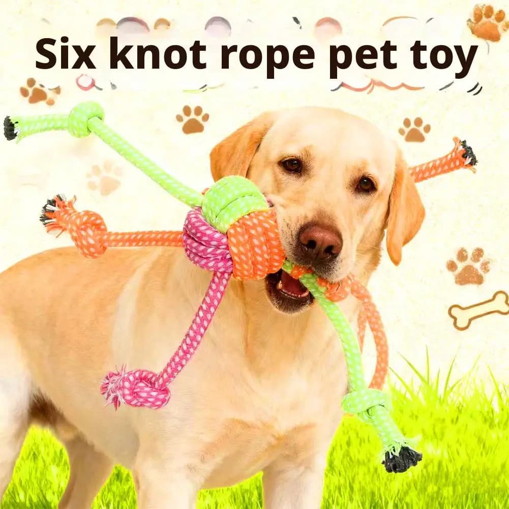 Durable Bite-Resistant Interactive Knot Toy for Dogs- Chewable Rope with Green&Orange Fringes,Playful Design, Dog Toys - 5