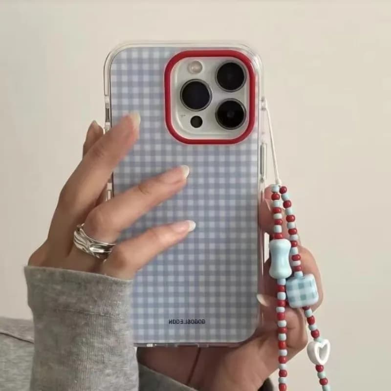 غطاء هاتف بنمط شبكة مربعات زرقاء عصرية لهواتف آيفون 17 برو 16 15 14 13 12 11 برو ماكس 16e X XR XS ماكس 7 8 بلس غطاء ناعم - 2