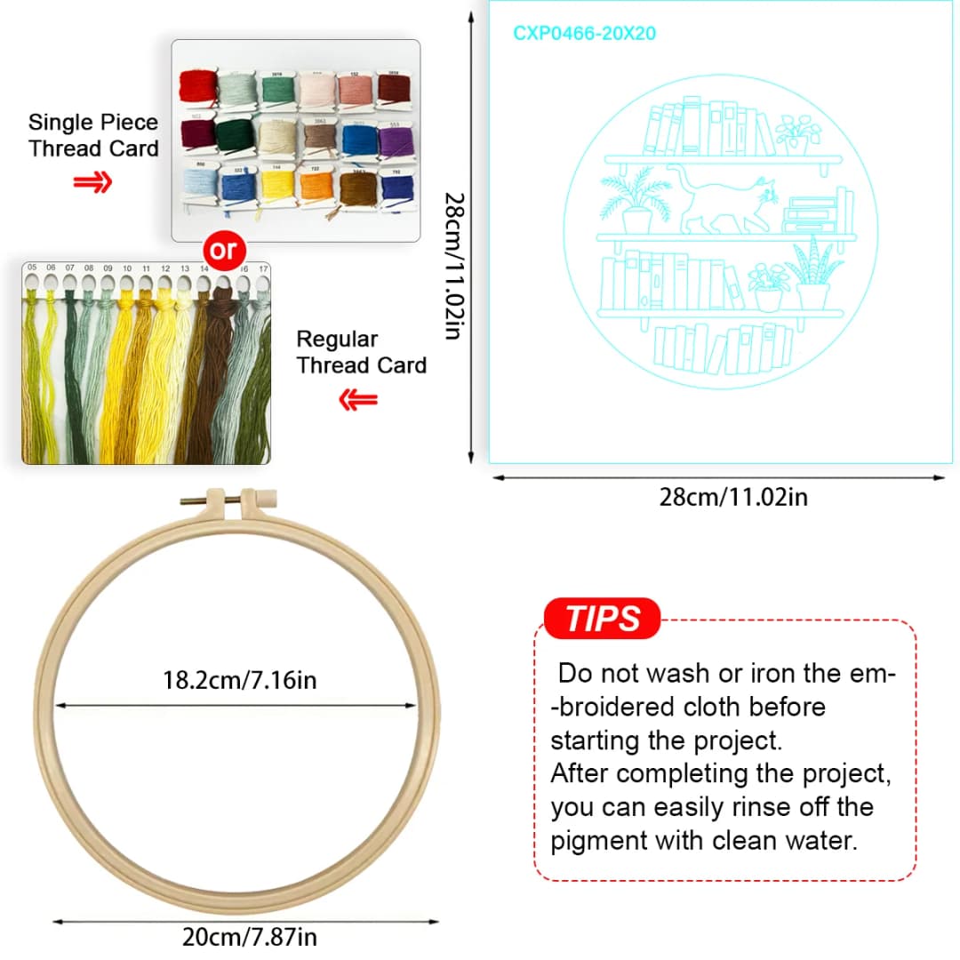 1pc 20X20CM/7.87inch The cat on the bookshelf Embroidery Starter Kit DIY kit Home Decor Needle Art Sewing Art - 6