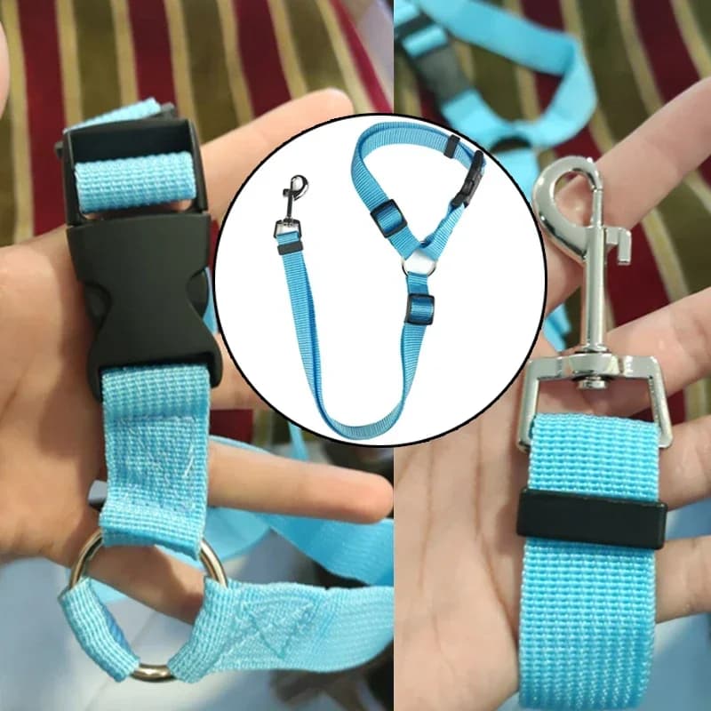 Solid Color Two-in-one Pet Car Seat Belt Nylon Lead Leash Backseat Safety Belt Adjustable Dogs Harness Collar Pet Accessories - 3