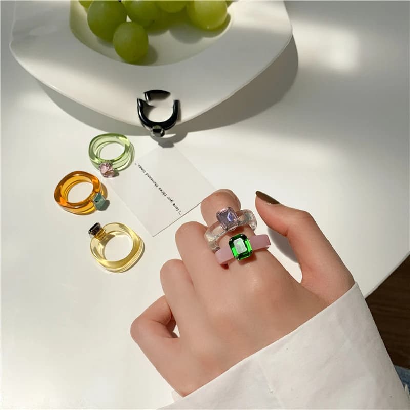 Fashion Luxury Irregular Geometric Transparent Colorful Crystal Rhinestone Zircon Round Ring For Women Shiny Jewelry Accessories - 2