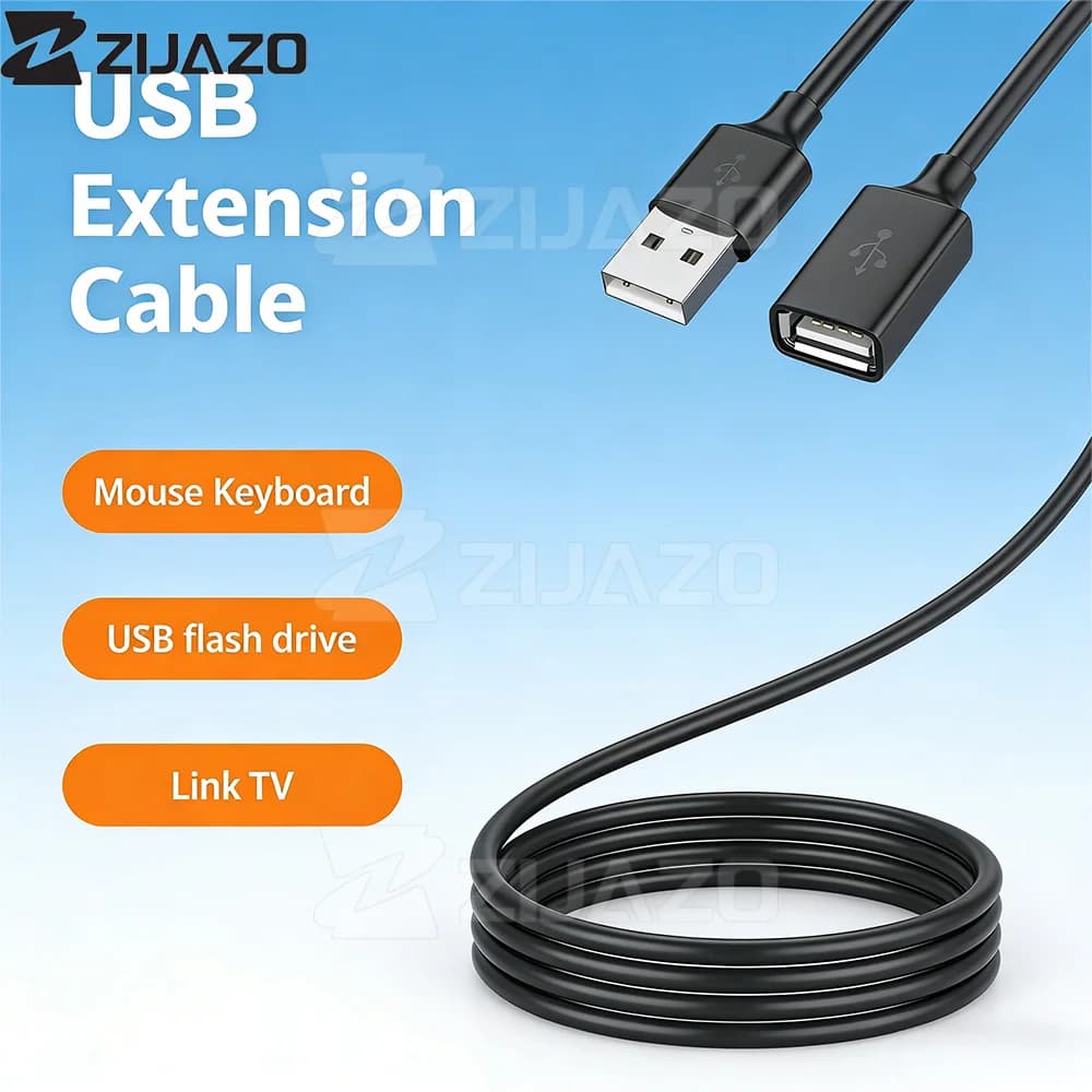 كابل تمديد USB 2.0 من زيجازو من ذكر إلى أنثى مناسب للكمبيوتر والتلفزيون والهواتف المحمولة وأقراص الحالة الصلبة - 3