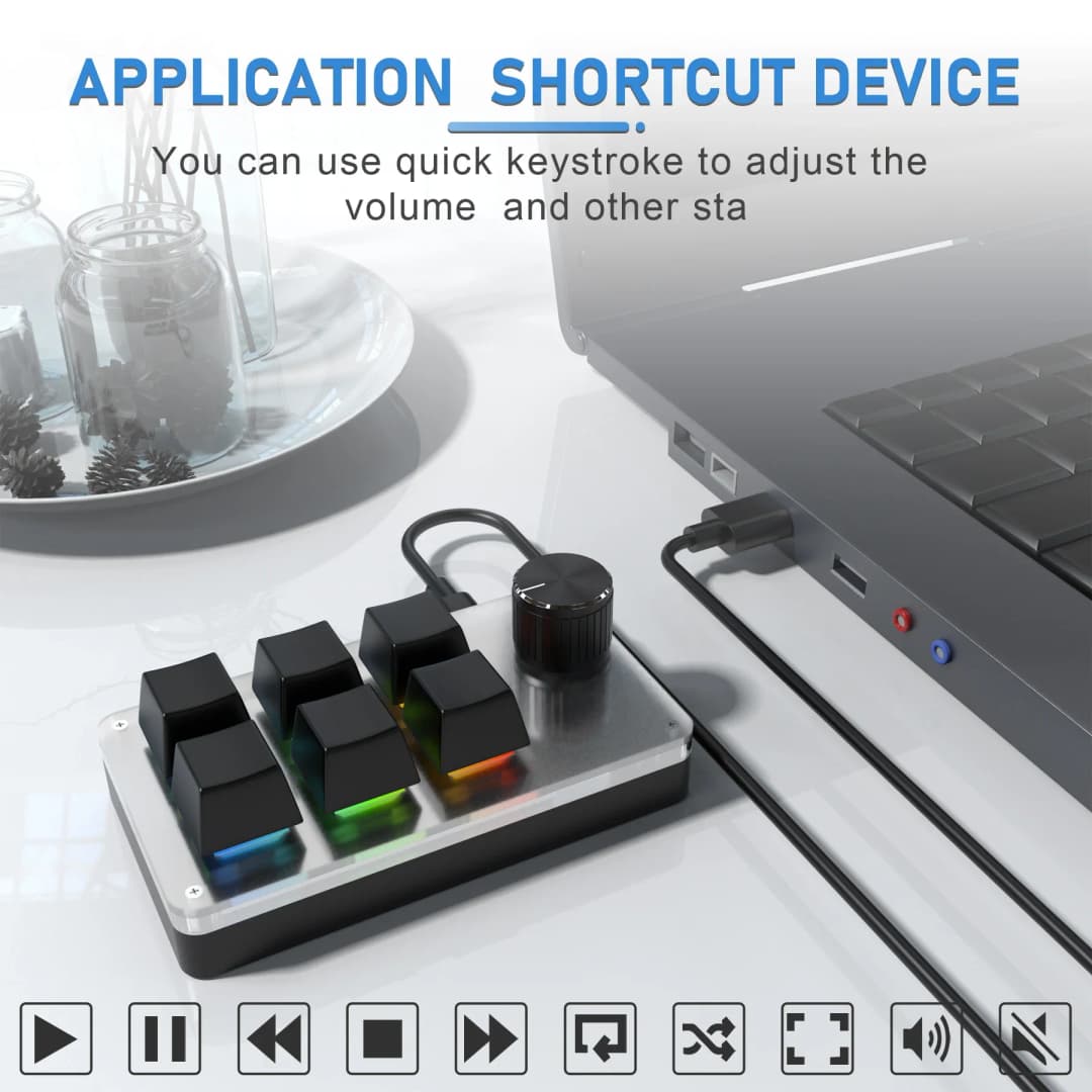 6 Keys 1 Mini Knob RGB Keyboard for Photoshop USB Mechanical Keyboard Gamer Macro Custom Keyboard Gaming Custom Programming Knob - 5