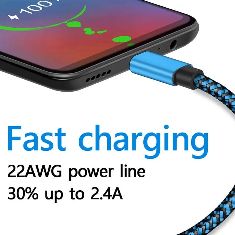 سلك نايلون مضفر من النوع C بمنفذ USB للهاتف المحمول ، كابل شاحن ، شحن سريع ، تاريخ ، مزامنة ، سامسنج ، هواوي ، أندرويد ، 1 م ، 2 م ، 3 م ، 2.4 أ - 4