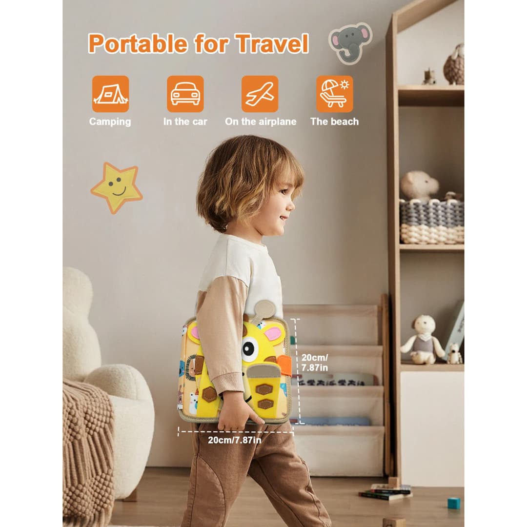 لعبة مونتيسوري لوحة مشغولات الزرافة، كتاب تعليمي هادئ للأطفال من عمر 3 إلى 6 سنوات، لعبة حسية للسفر - 4