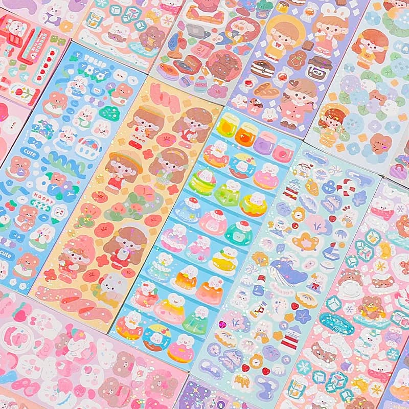 100/200Pcs Cute stickers Cartoon Handbook Stickers  Laser Shiny Stickers DIY Decorative gel pen kawaii Stickers  Art supplies - 5