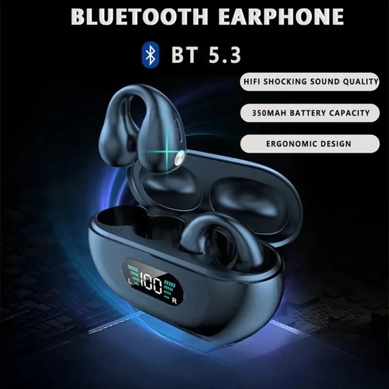 NEW TWS Q80 Wireless Headphones Bluetooth 5.3 Bone Conduction Earphones Earclip Design Touch Control Led Earbuds Sports Headsets