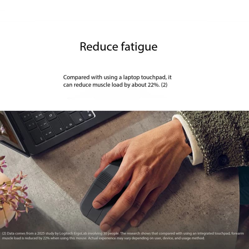 فأرة Logitech Mobi Fold قابلة للطي لاسلكية محمولة تمرير باللمس بلوتوث متعددة الأجهزة ذكاء اصطناعي مضاد للنقر الخاطئ بطارية هادئة للمكتب - 5