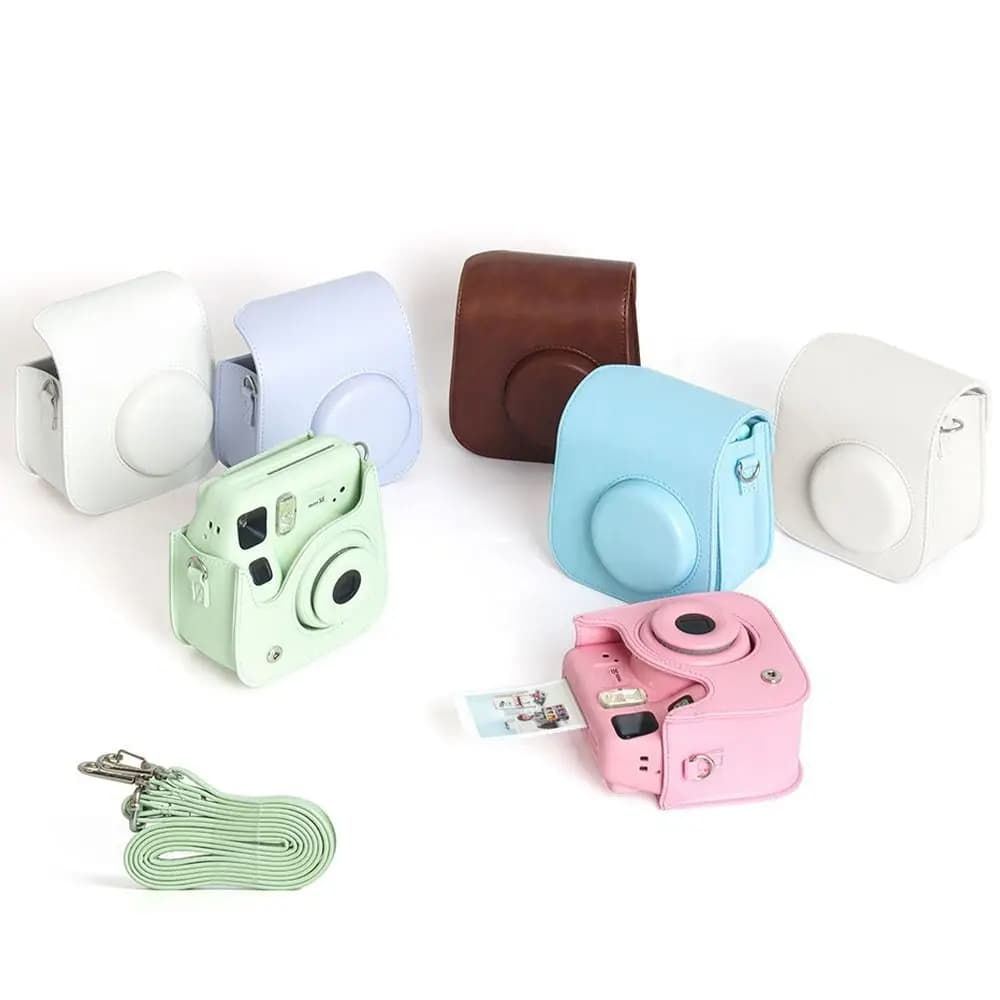 New Fujifilm Instax mini SE PU Leather Travel Protective Cover +64 Dessert Time Pink+Magnetic Photo Bag Camera Accessory Kit - 3