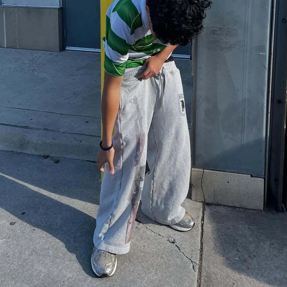 Y2K سروال حارس الشارع المطرز عالي الخصر للربيع والصيف كاجوال مستقيم الساق مزدوج الخصر تصميم عصري - 6