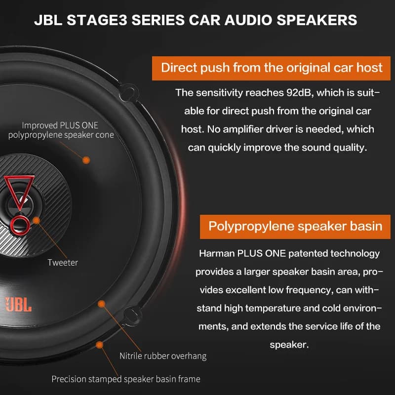JBL Car Audio Speaker 6.5-inch STAGE3 627F High-Fidelity Coaxial Car Audio Subwoofer Tweeter Midrange Stereo Speaker - 2
