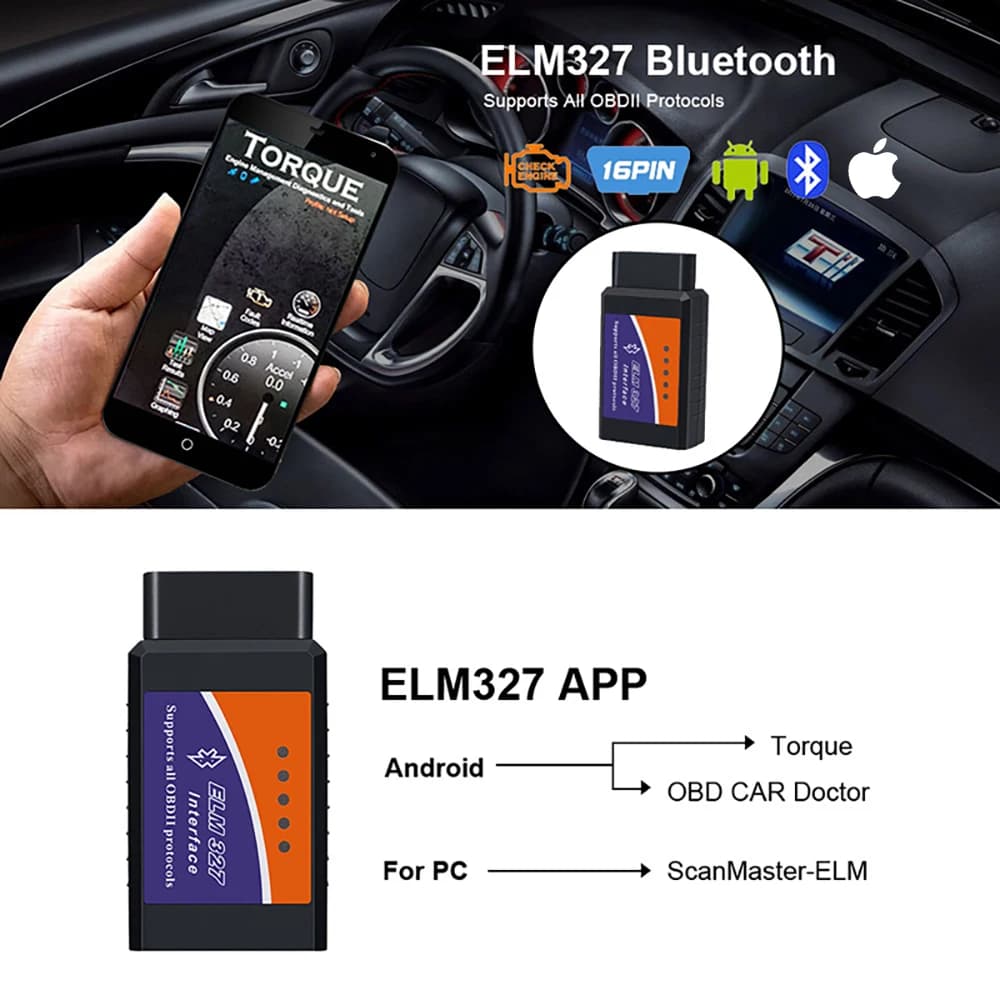 ماسح ضوئي ELM327 V2.1 OBD2 Bluetooth أداة تشخيص السيارة لقارئ الرموز Android /IOS كاشف أعطال السيارات - 3