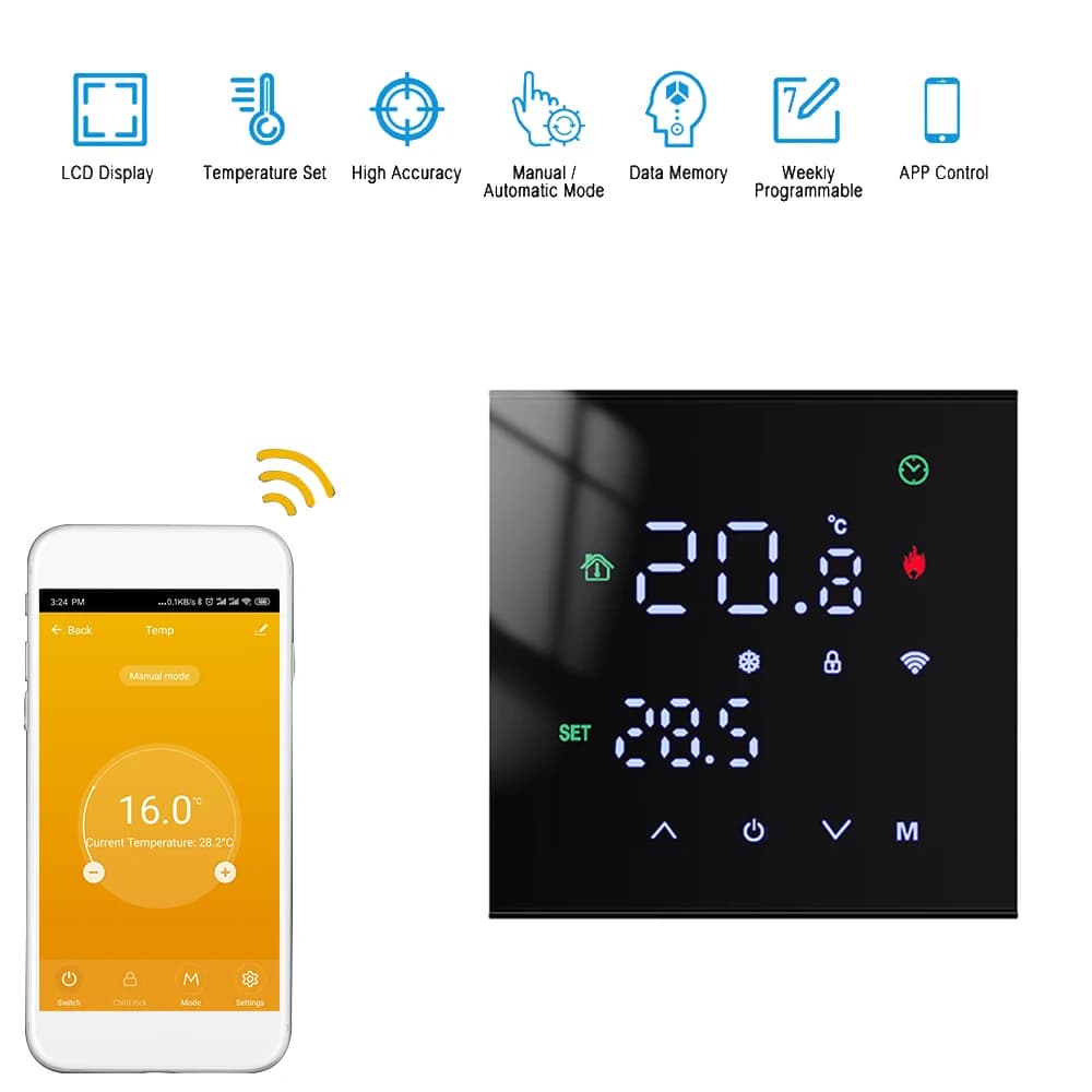 Smart Temperature Remote Controller M3H Tuya WiFi Thermostat 3A 16A LCD Display Touch Screen for Water/Electric Floor/Gas Boiler - 4
