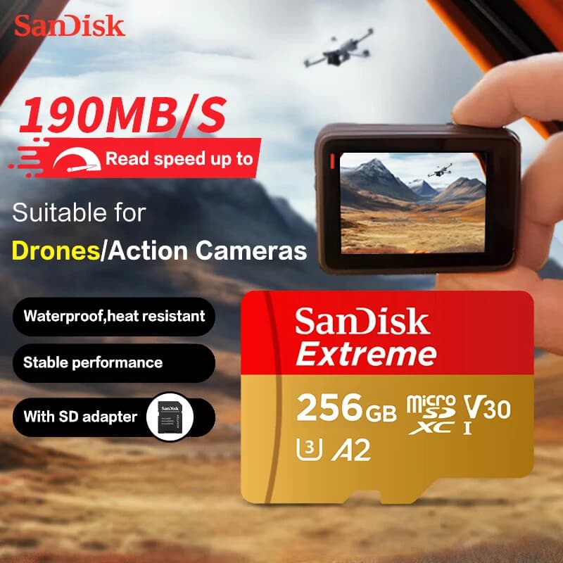 SanDisk Extreme MicroSDXC UHS-I CARD V30 A2 Memory Card 32GB 64GB 128GB 256GB 512GB 1TB Micro SD Card Max 190Mb/s Flash TF Card - 6