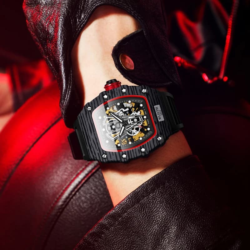 ساعة أوتوماتيكية، ساعات آلية للرجال، نوع برميل، ساعة ميكانيكية، مقاومة للماء، مضيئة، رجال الأعمال Montre Homme - 2