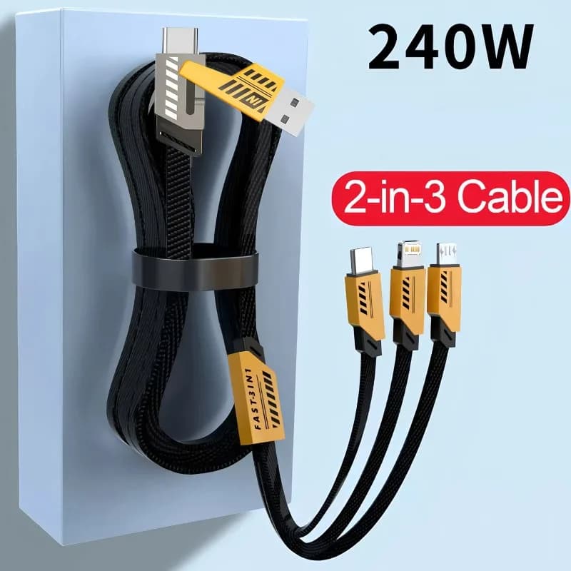 240W Multi Charging Cable 1.2m 3 In 2 Port Fast Charge Cord Compatible Type-C Micro USB Mobile Phones - 4