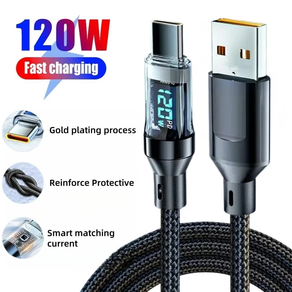 120W USB-C Fast Charging Cable PD Quick Charger Data Cord Type C Charge Cable For iPhone Samsung Xiaomi VIVO Mobile Phones Cable