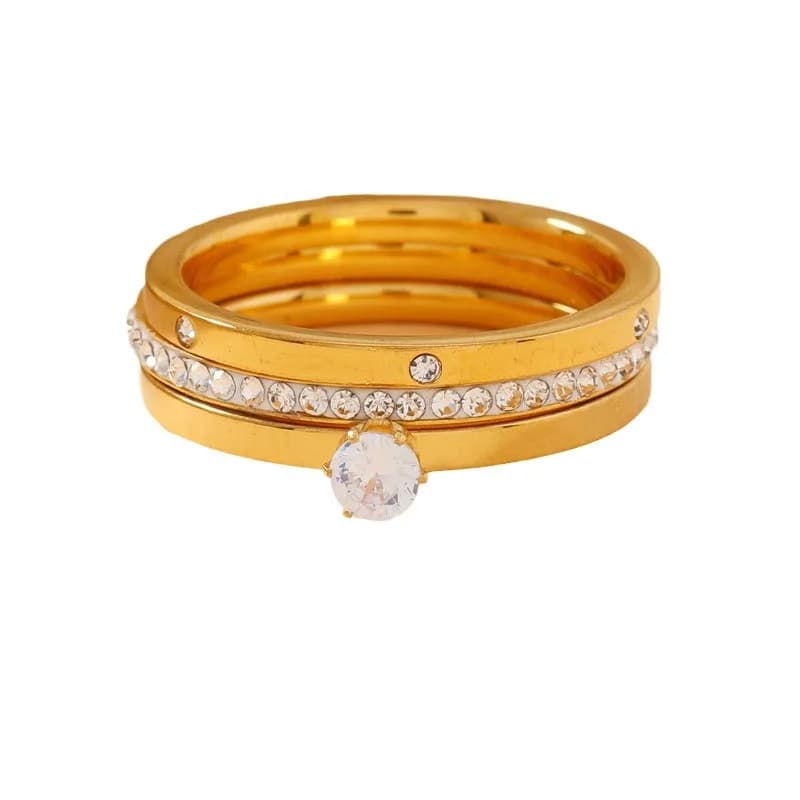 Luxury Stainless Steel Ring For Women Three-Piece Set Zircon Classic Fashion Finger Accessory Jewelry Female Gifts Wholesale - 6