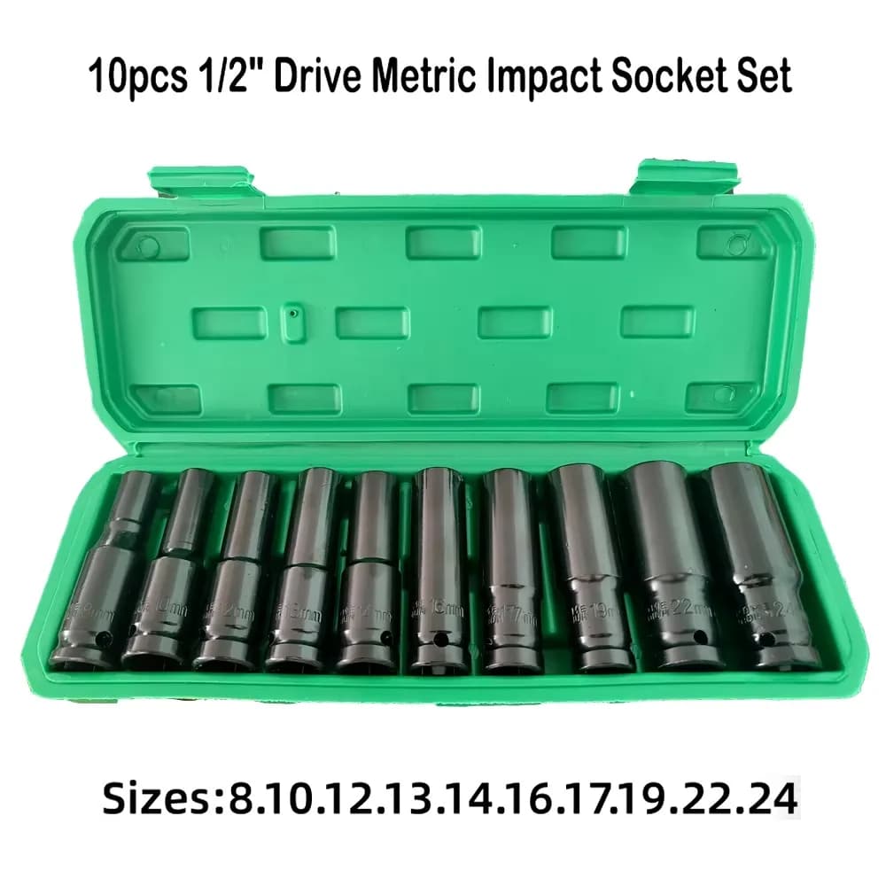 10pcs 1/2 Drive Metric Heavy Duty Impact Socket Set Universal Deep Wrench Sockets for Pneumatic Air Repair Tools