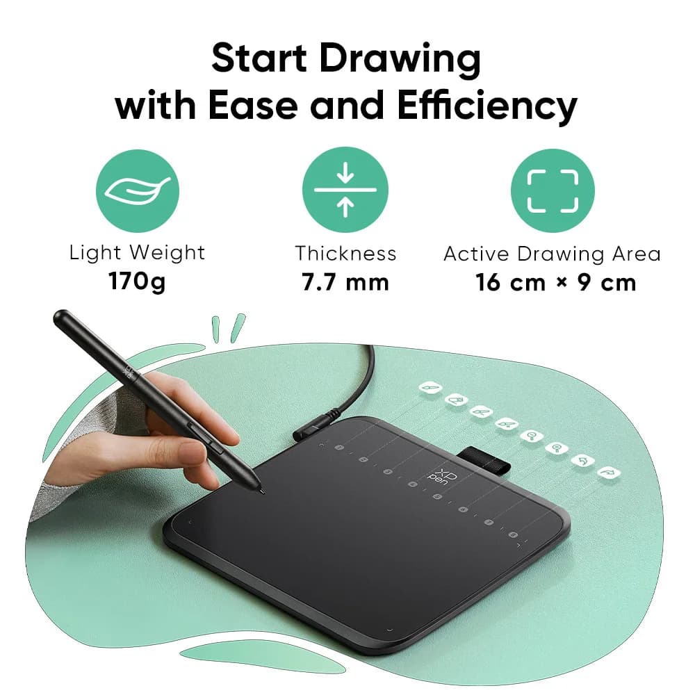 XPPen Deco 640 Graphics Tablet 16K Pressure Levels 16x9cm Drawing Area with 8 Keys 60 Tilt for OSU Game Android Windows Mac - 3