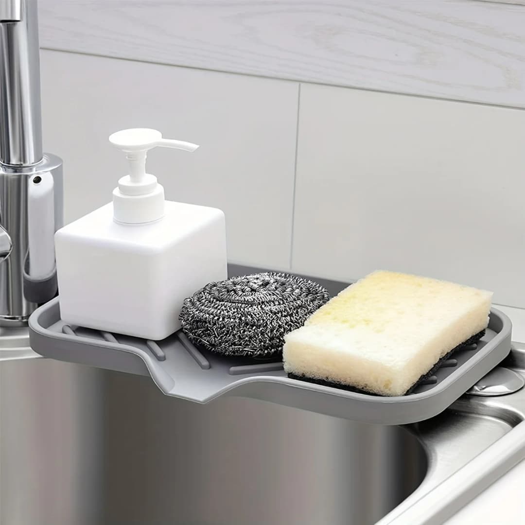 Sink Silicone Tray With Drain Soap Sponge Storage Holder Countertop Sink Scrubber Brush Soap Storage Rack Kitchen Organizer - 6