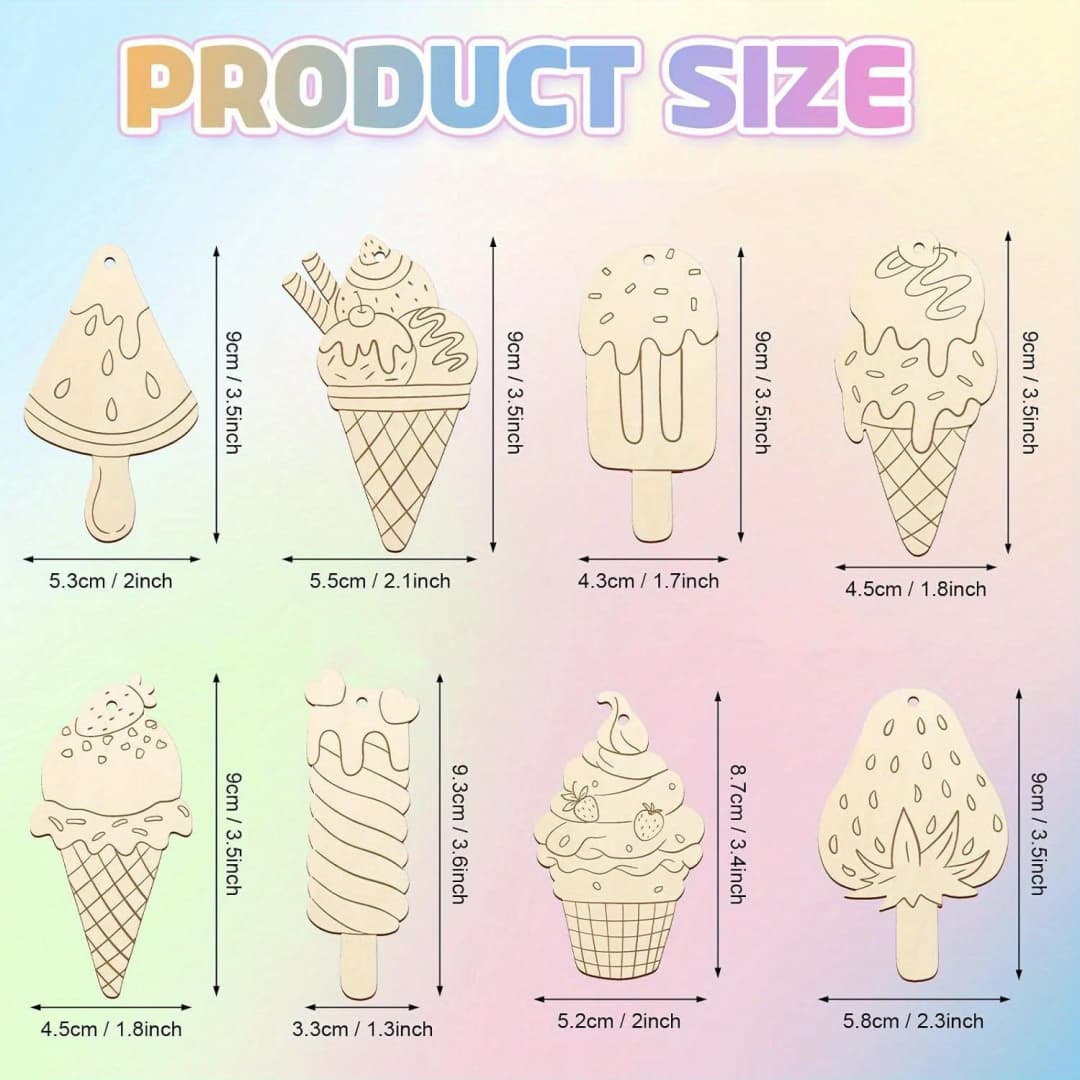 8/16/24Pcs/Pack Wooden Ice Cream Ornaments Multi Ice Cream Crafts for Kids Summer Party Decorations DIY Painting Gifts Supplies - 4