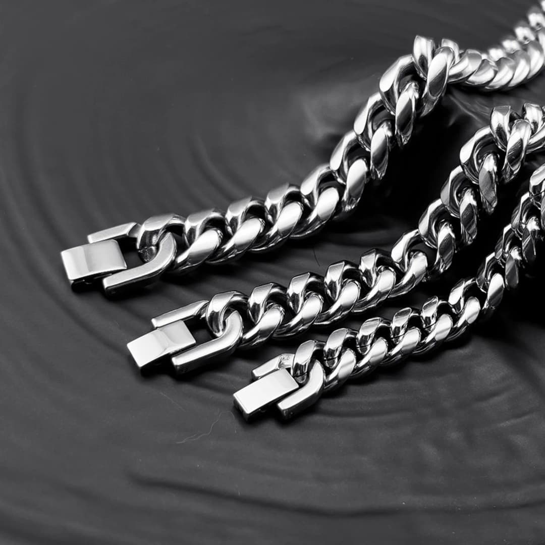 Vnox 6/8/10/12mm Cuban Chain Bracelets for Men Women, Solid Stainless Steel Curb Link Chain Wristband Jewelry - 2