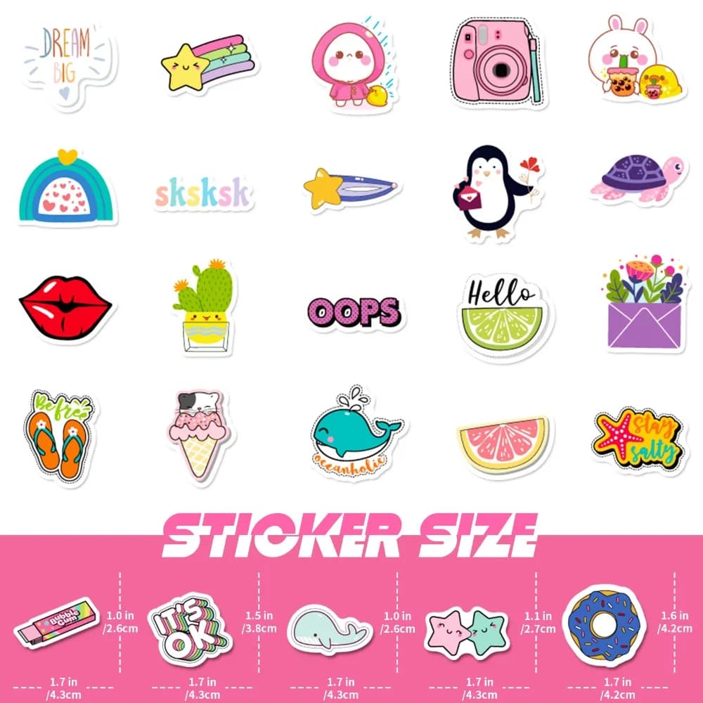 100pcs Kawaii Cute Sticker Vsco Live Aesthetics for Kid Colorful Sticker DIY Laptops Water Bottles Phones Decorative Stickers - 3