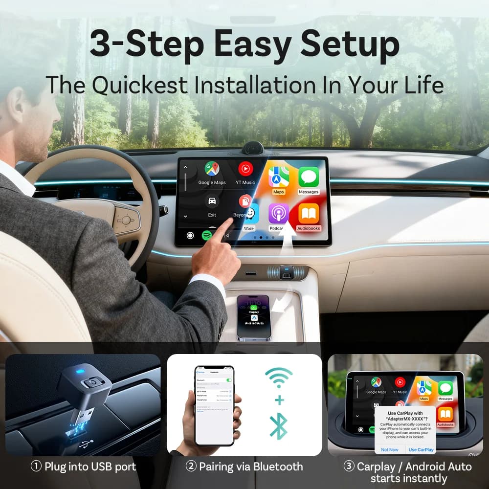 Ottocast Express Mini Dot Wireless Carplay Adapter Android Auto Dongle Wired to Wireless WiFi 6 Plug & Play for Audi Kia - 4