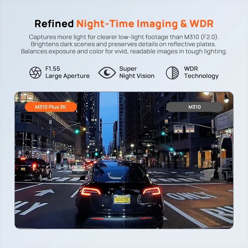 كاميرا سيارة 70mai M310 بلس 2K مع التحكم الصوتي باللغة الإنجليزية 1440P ومدى ديناميكي عالي للرؤية الليلية ومراقبة مواقف السيارات على مدار 24 ساعة وواي فاي 6 - 3