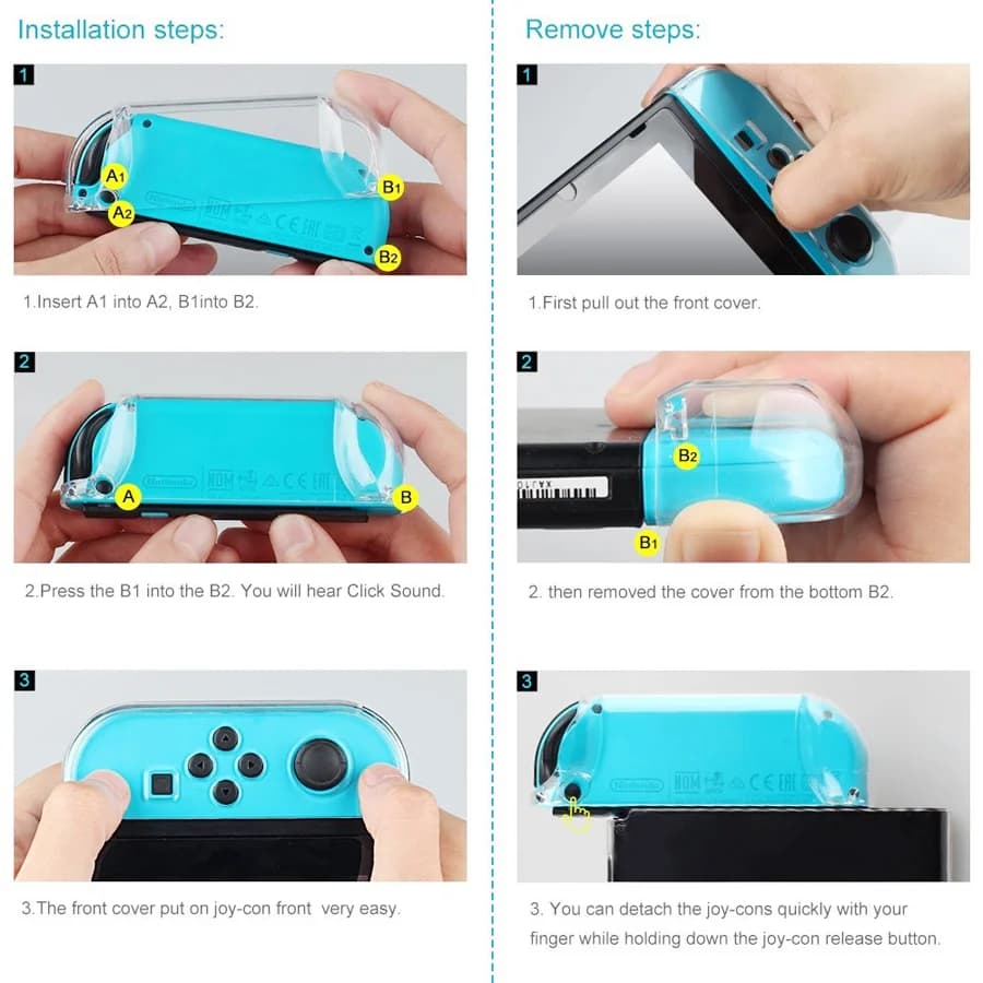 حافظة حماية شفافة عالية لجهاز Nintendo Switch حافظة حماية كاملة رقيقة للغاية مقسمة لوحدة تحكم الألعاب - 4
