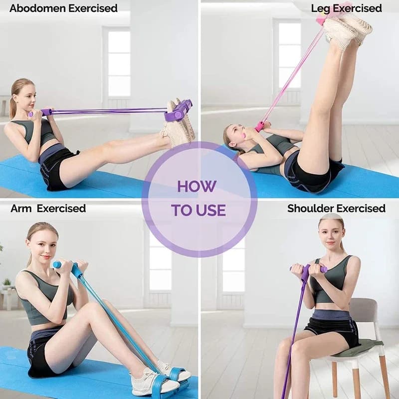 Multifunction Tension Rope 4-Tube Elastic Yoga Pedal Puller Resistance Band Tension Rope for Leg Stretching Slimming Training - 6