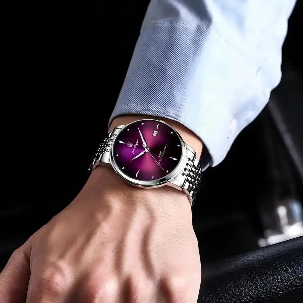 ساعة يد رجالية عصرية من بويداغار، مقاومة للماء، مضيئة، ستانلس ستيل، تاريخ، كوارتز - 6