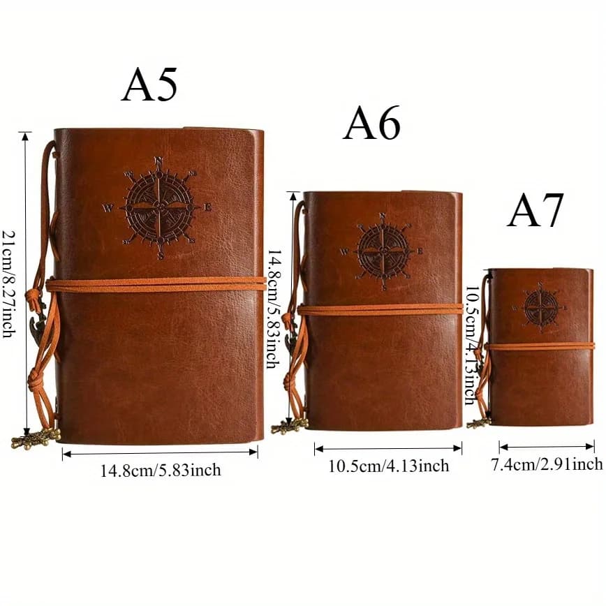 A5 A6 A7 Customizable Name Vintage Matte Finish Notebook Pirate Theme Compass Design Hardcover Journal Personalized Gift for Him - 5