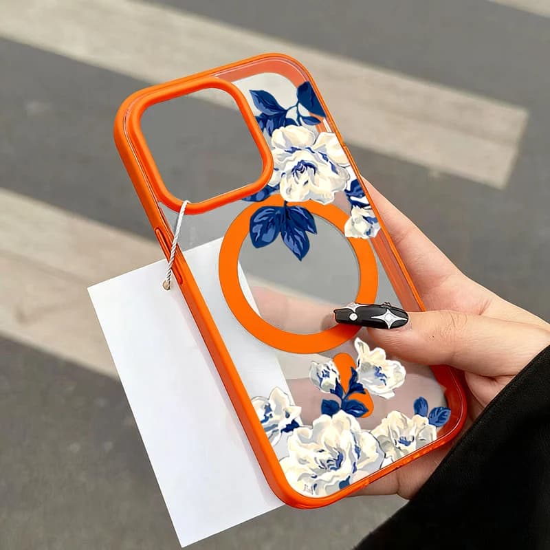 غطاء هاتف مغناطيسي شفاف بنمط معكرون ووردة بيضاء لليلة لهاتف آيفون 17/16/15/14/13/12 برو ماكس و15/16 زائد و17 الهواء و11 - 6