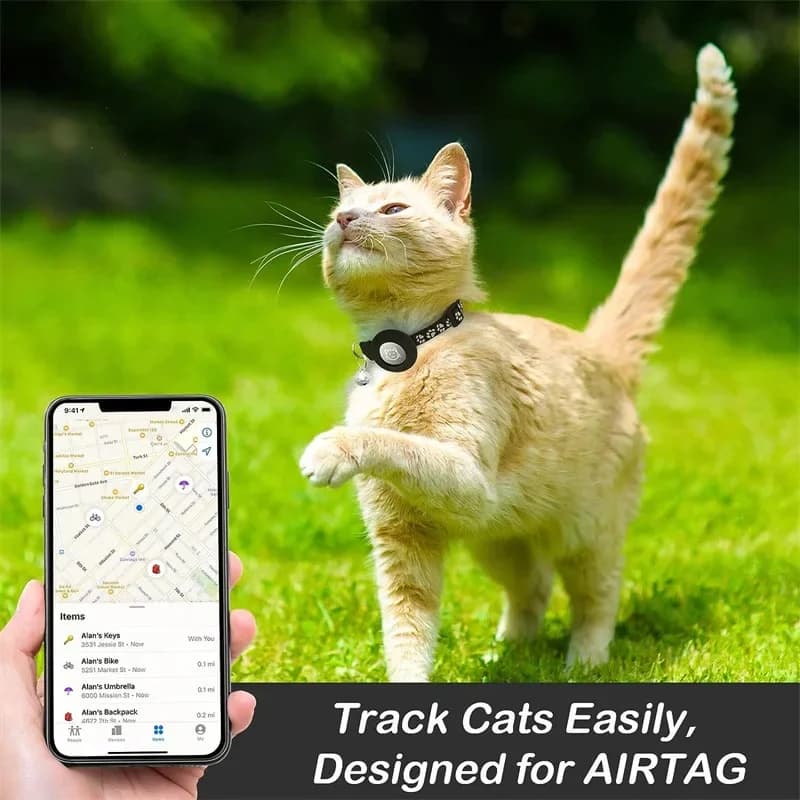 Cat Collar Compatible with Apple Airtag with Bell Adjustable Safety Buckle Reflective GPS Collar for Kittens Puppies 7-12In - 6